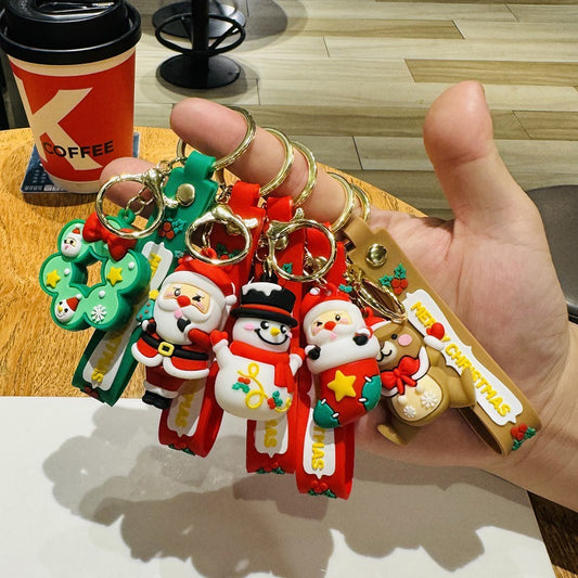 Christmas Keychain PVC Soft Gel Doll Bag Charm Car Key Ring Small Gift for Christmas & Christmas Eve Events M.72