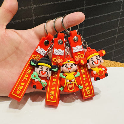Wholesale of Festive God of Wealth Keychains Bag Pendants for Abundant Wealth Car Key Rings Small Gifts for New Year and New Year's Day M.72