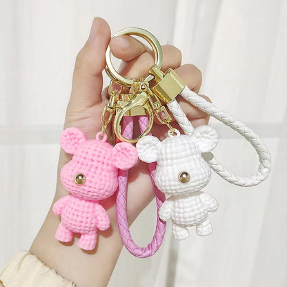 Cartoon Creative Knitted Bear Plush Keychain Internet-Famous Fashion Bag Charm Car Keychain Lovely Small Gift M.72