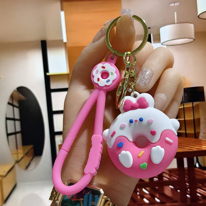 Donut Rabbit Keychains Creative Bear & Dinosaur Figurine Key Rings Cartoon Schoolbag Ornaments for Girls Claw Machine Small Accessories M.72