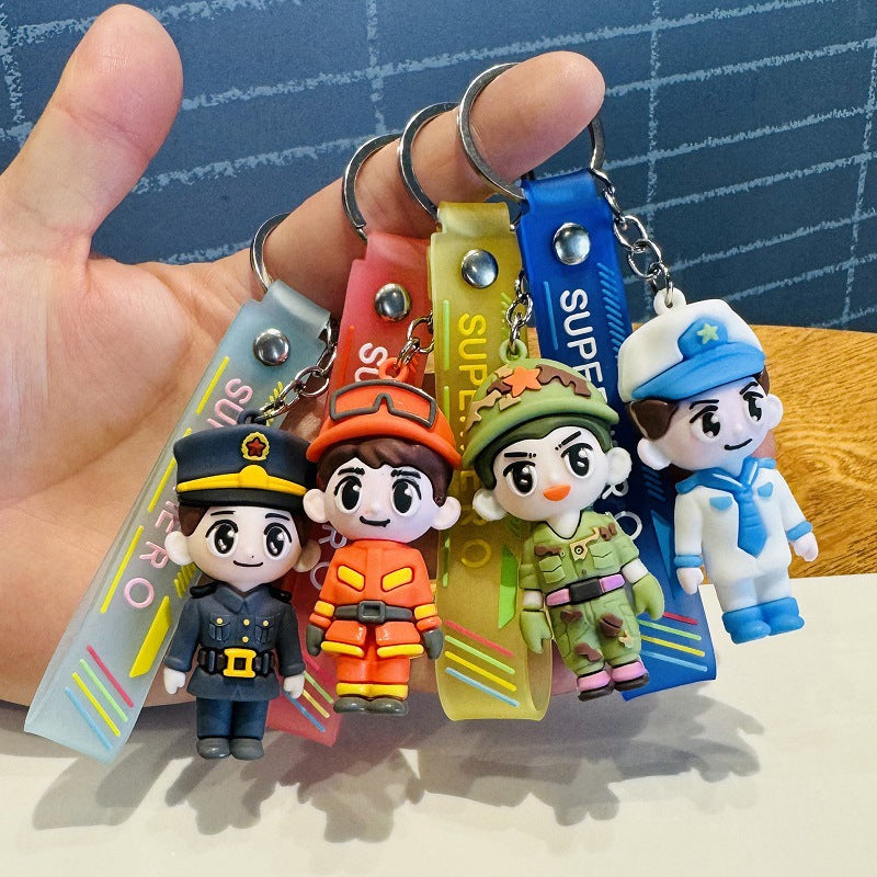 Wholesale of Creative Firefighter & Police Keychains 3D Figurines Backpack Charms Car Key Rings Activity Small Gifts M.72