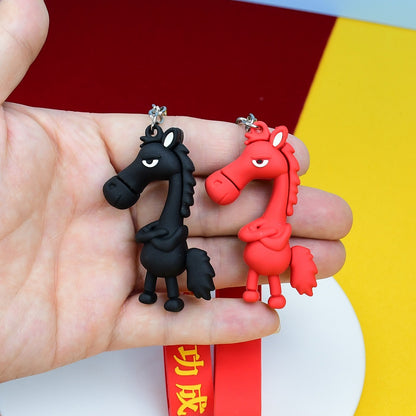 Wholesale of Internet-Famous Premium Chosen Cool Black Horse Keychains 3D Year of the Horse Figurine Bag Charms Activity Giveaways M.72