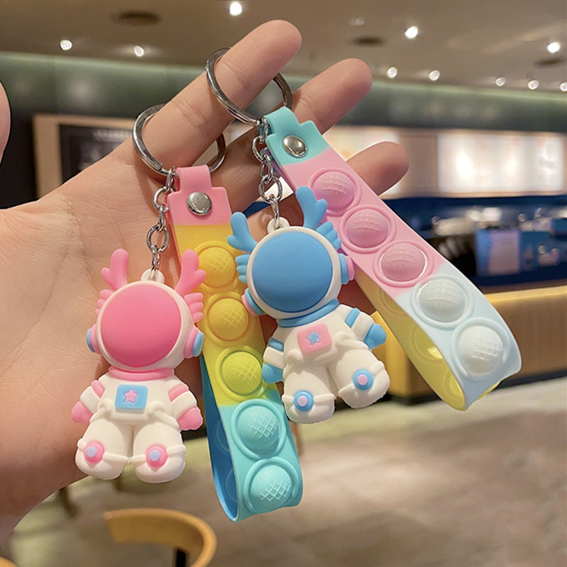 Cartoon Astronaut & Astro Rabbit Keychains Creative Couple Bag Pendants Car Key Rings Wholesale Stall Accessories M.72