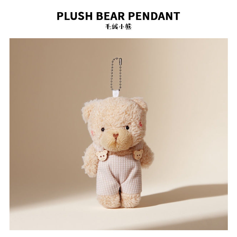 Cute Blush Bear and Bunny Cartoon Plush Dolls Suspender-Style Couple Backpack Charms Plush Keychains Small Gifts M.72