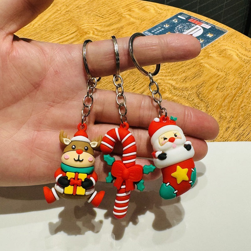 Creative Christmas Keychains 3D Santa Claus Figurines Schoolbag Charms Gifts for Company & Mall Events on Christmas Eve M.72
