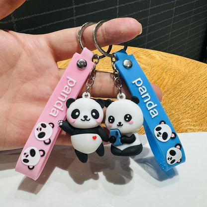 Internet-Famous Cartoon Panda Keychains 3D Figurines Bag Charms Car Key Rings Small Gifts for Zoo Events M.72
