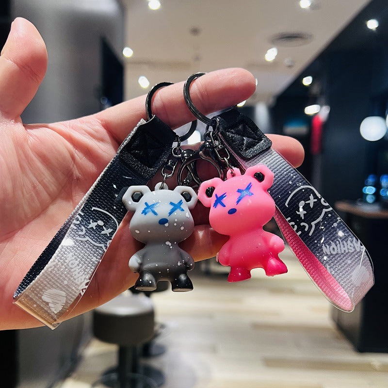 Internet-famous Best-selling Gradient Bear Keychain 3D Plush Doll Cute Bear Car Key Ring Bag Pendant Small Event Gift M.72