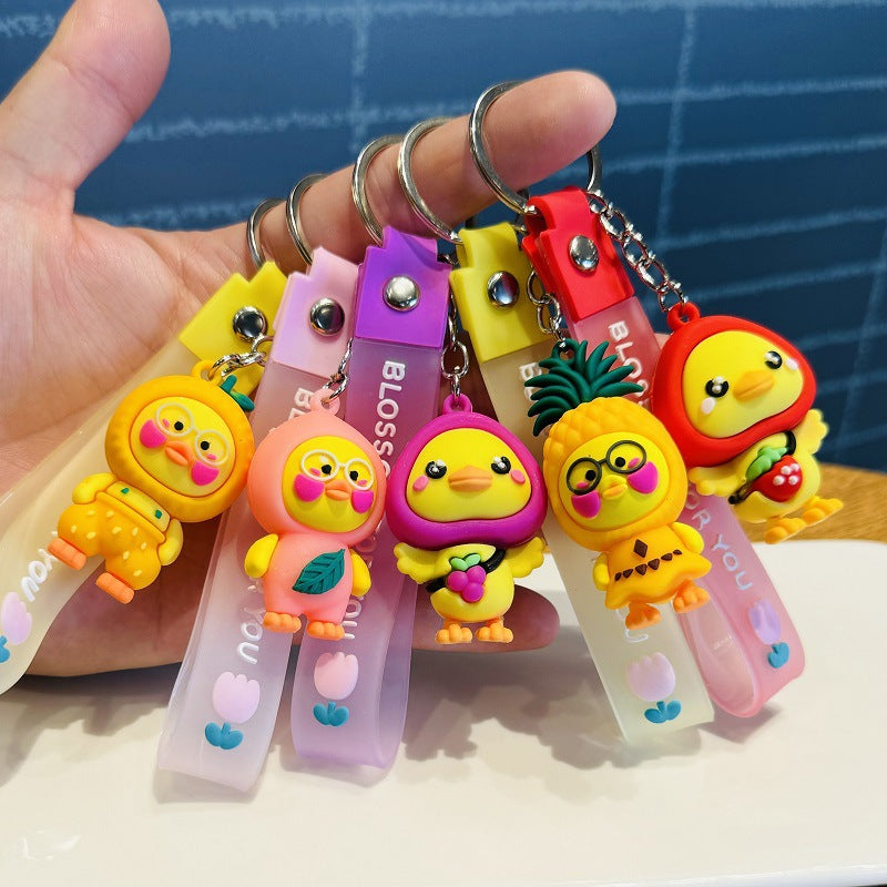 Wholesale of Creative Cartoon Fruit Duck Doll Charms 3D Figure Keychains Car Key Rings Activity Small Gifts M.72
