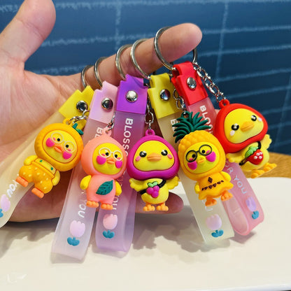 Wholesale of Creative Cartoon Fruit Duck Doll Charms 3D Figure Keychains Car Key Rings Activity Small Gifts M.72