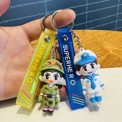 Wholesale of Creative Firefighter & Police Keychains 3D Figurines Backpack Charms Car Key Rings Activity Small Gifts M.72