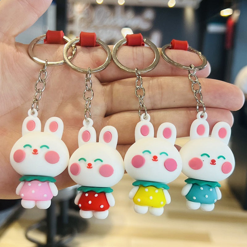 Cartoon Strawberry Rabbit Keychain Bag Pendant 3D Soft Rubber Doll Car Keyring - Event Small Gifts M.72