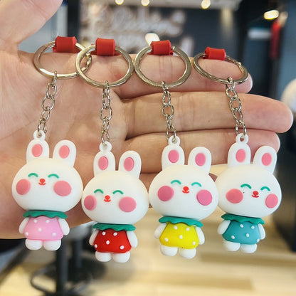 Cartoon Strawberry Rabbit Keychain Bag Pendant 3D Soft Rubber Doll Car Keyring - Event Small Gifts M.72