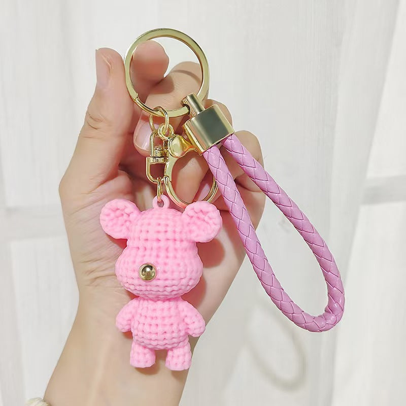 Cartoon Creative Knitted Bear Plush Keychain Internet-Famous Fashion Bag Charm Car Keychain Lovely Small Gift M.72