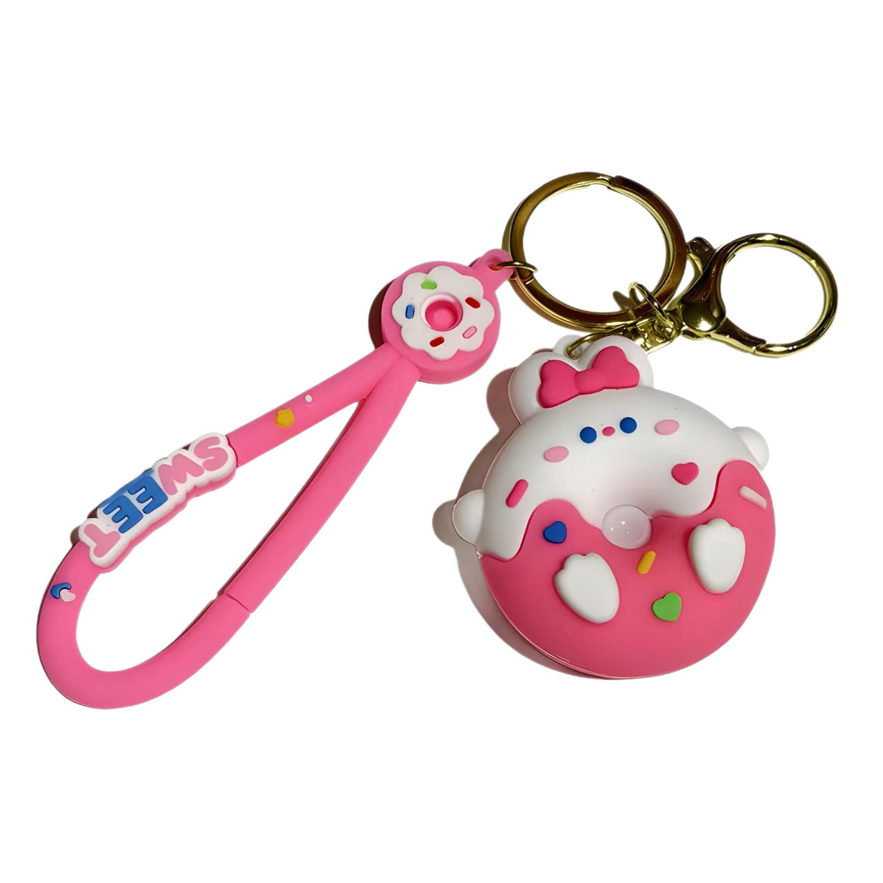 Donut Rabbit Keychains Creative Bear & Dinosaur Figurine Key Rings Cartoon Schoolbag Ornaments for Girls Claw Machine Small Accessories M.72