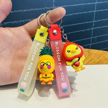 Wholesale of Creative Cartoon Fruit Duck Doll Charms 3D Figure Keychains Car Key Rings Activity Small Gifts M.72