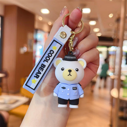 Cross-Border Cartoon Police Bear Keychains Firefighter Figurine Pendants Car Charms Claw Machine Small Gift Items (Wholesale) M.72