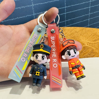 Wholesale of Creative Firefighter & Police Keychains 3D Figurines Backpack Charms Car Key Rings Activity Small Gifts M.72