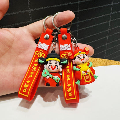 Wholesale of Festive God of Wealth Keychains Bag Pendants for Abundant Wealth Car Key Rings Small Gifts for New Year and New Year's Day M.72