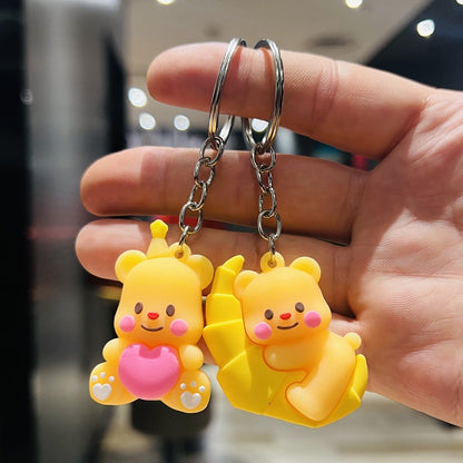 Cartoon Butter Bear Keychain 3D Soft Rubber Doll Schoolbag Charm Small Gift for Insurance Company & Mall Events M.72