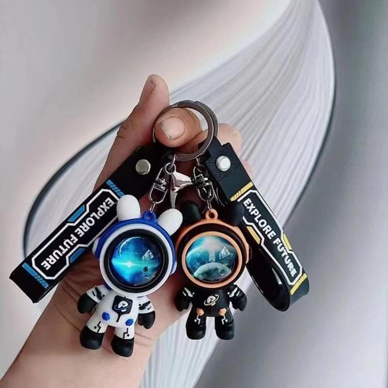Wholesale of Trendy Cool Starry-Sky-Wandering Rabbit Keychains Astronaut PVC Soft Vinyl Key Rings Cute Bag Charms M.72