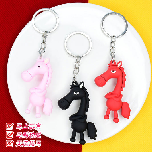 Viral Hit Cool-Styled Horse Keychain 3D Doll Year of the Horse Mascot Charm Car Key Ring Wholesale Gift M.72