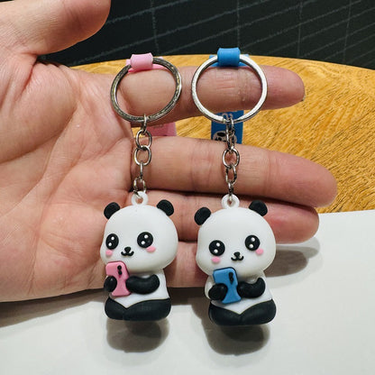 Internet-Famous Cartoon Panda Keychains 3D Figurines Bag Charms Car Key Rings Small Gifts for Zoo Events M.72