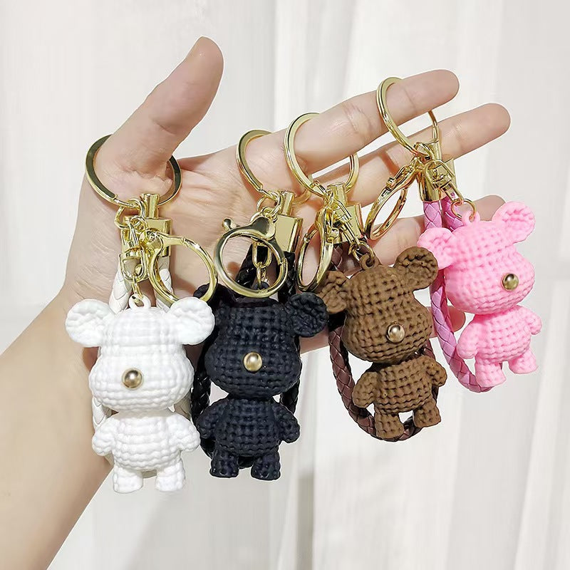 Cartoon Creative Knitted Bear Plush Keychain Internet-Famous Fashion Bag Charm Car Keychain Lovely Small Gift M.72