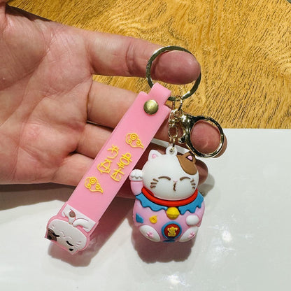 Wholesale of Cartoon Lucky Cat 3D Doll Keychains Fortune Cat Car Charms and Key Rings as New Year Small Gifts M.72
