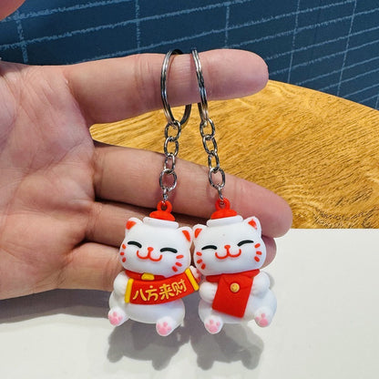 Wholesale of Cartoon Festive Fortune Cat Keychains 3D Soft Rubber Doll Bag Charms Car Key Rings Small Gifts M.72