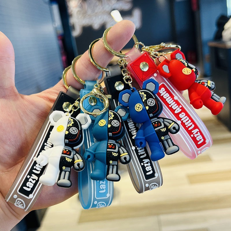 Mechanical Bear Keychain with Lobster Clasp and Leather Cord M.72