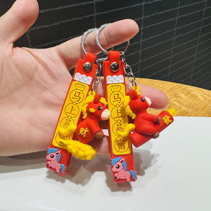 Wholesale of 2026 Chinese New Year Zodiac Horse Figurine Keychains Cartoon Pony Key Rings and Bag Charms Small Gifts M.72