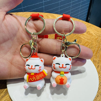 Wholesale of Festive Drum-Beating Lucky Cat Charms 3D Doll Keychains Car Key Rings & Bag Pendants Small Gifts M.72