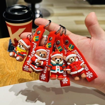 Christmas Teddy Bear Keychains Creative Bag Charms Car Key Rings Small Gifts for Christmas Company and Mall Events M.72