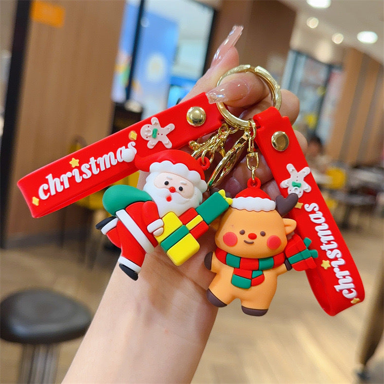 Cross-Border Santa Claus Keychain Figurines Christmas Tree Snowman & Reindeer Key Rings Claw Machine Gift Charms M.72