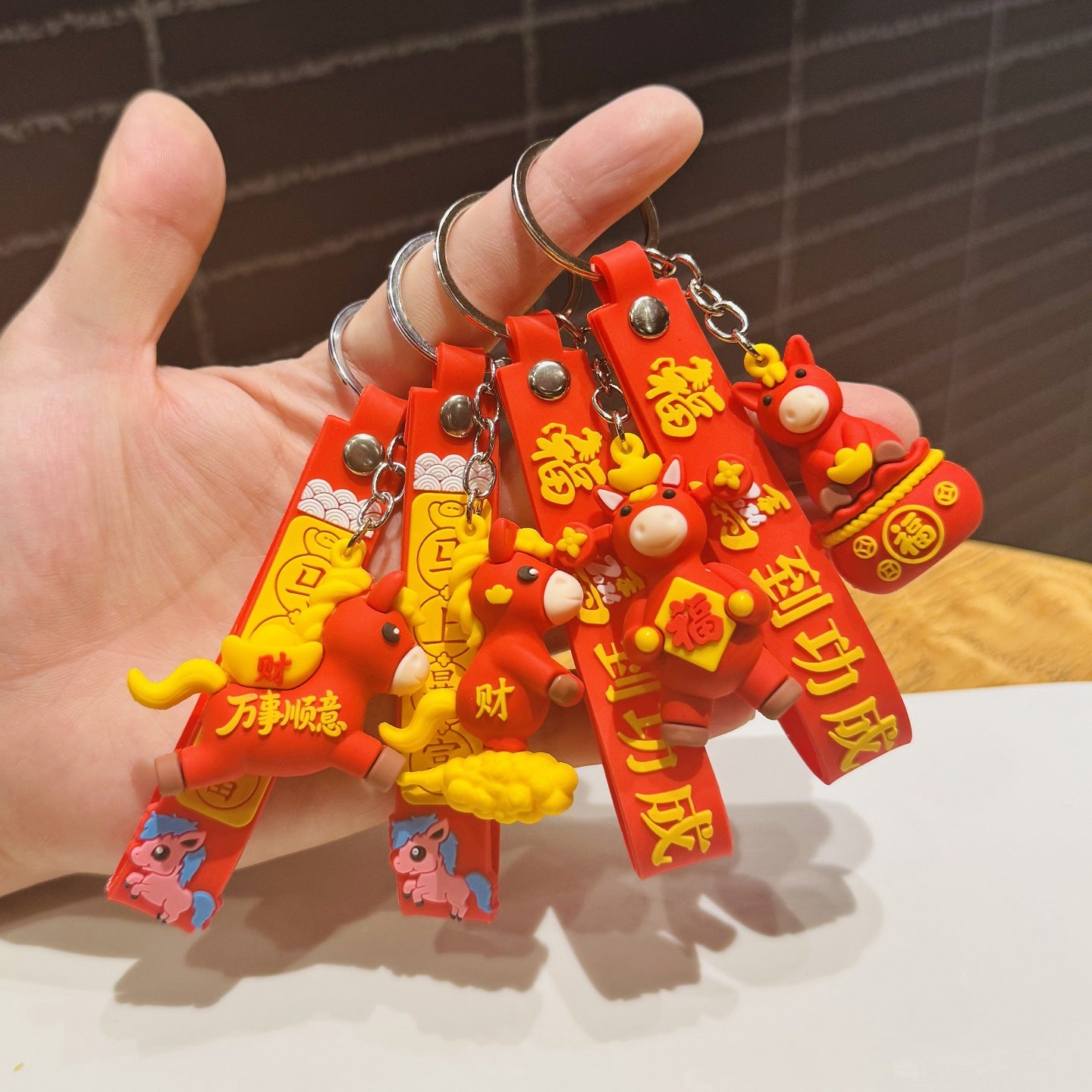 Wholesale of 2026 Chinese New Year Zodiac Horse Figurine Keychains Cartoon Pony Key Rings and Bag Charms Small Gifts M.72