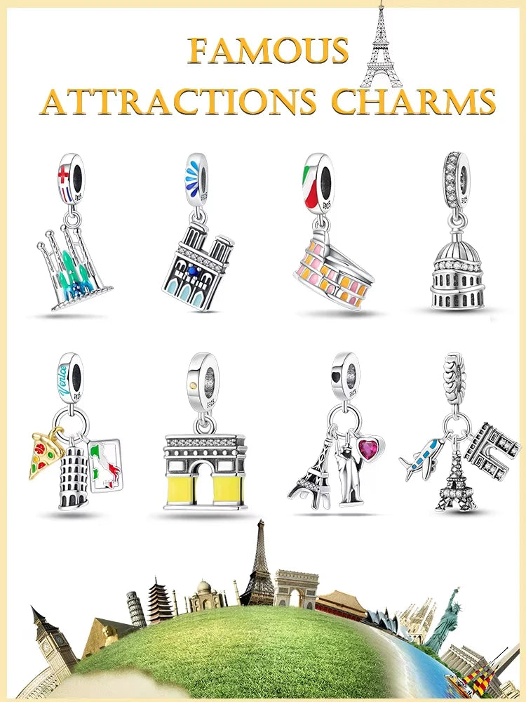 Original Design Charms Famous Attractions series pendant 925 Sliver Bracelet bead DIY Jewelry Gifts 912349723-C