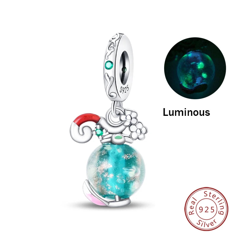 Glow in the dark  Firefly Honeybee Star  925 Silver Charms Beads  Original Bracelets Fine DIY Jewelry 912349723-200S