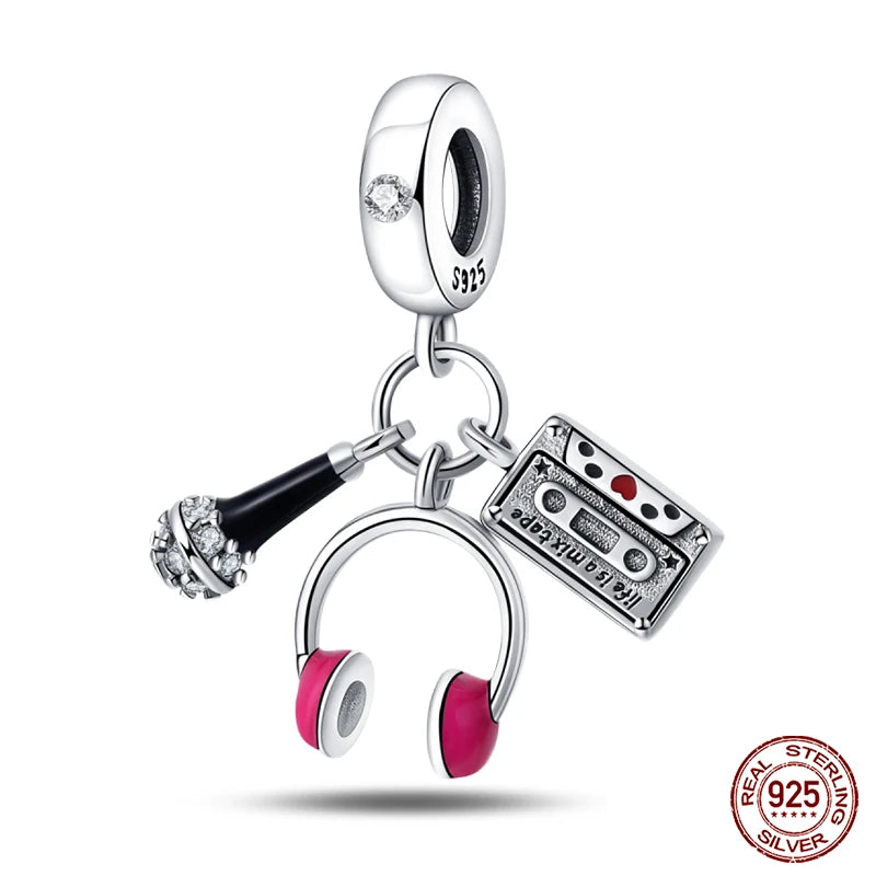 Fashion 925 Sterling Silver Music Series Charms Beads  Original Bracelet Fine DIY Jewelry 912349723-C