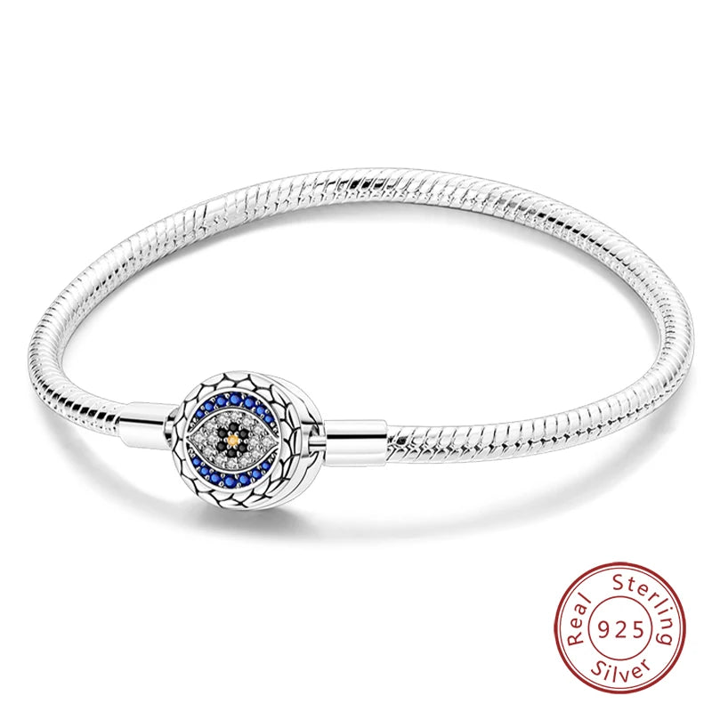 Original 925 Sterling Silver Snake Chain Heart-Shaped  Bracelets Fit Pandora Charms Beads  DIY Jewelry 912349723-KJB107