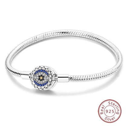 Original 925 Sterling Silver Snake Chain Heart-Shaped  Bracelets Fit Pandora Charms Beads  DIY Jewelry 912349723-KJB107