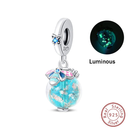 Glow in the dark  Firefly Honeybee Star  925 Silver Charms Beads  Original Bracelets Fine DIY Jewelry 912349723-200S