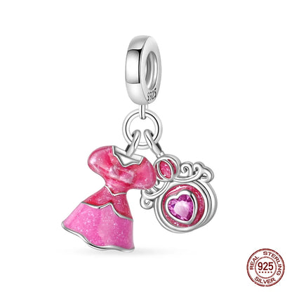 Fashion Pink Princess Skirt Bag Lipstick Charms Beads Original Bracelet Fine DIY Jewelry 925 Sterling Silver 912349723-900S