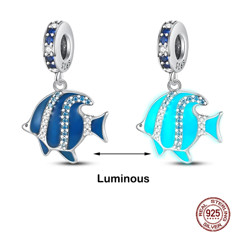 Glow in the dark  Firefly Honeybee Star  925 Silver Charms Beads  Original Bracelets Fine DIY Jewelry 912349723-200S