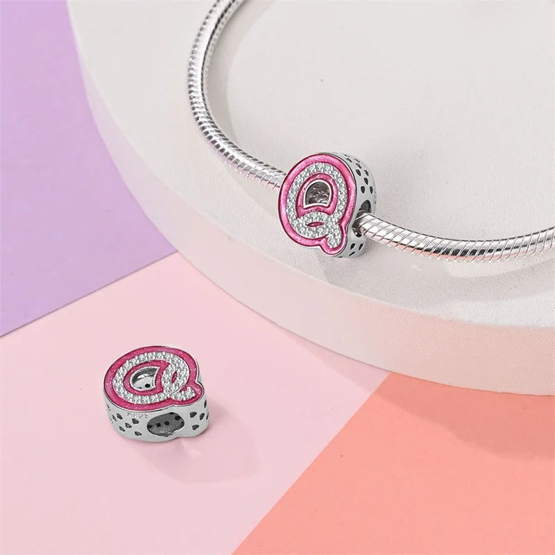 Romantic Pink 26 Letters DIY Love Charms Beads Original Bracelet Fine DIY Jewelry 925 Sterling Silver 912349723-L100S