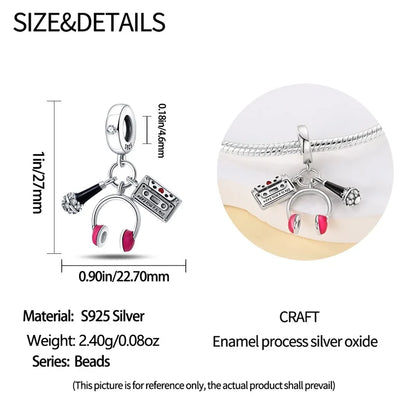 Fashion 925 Sterling Silver Music Series Charms Beads  Original Bracelet Fine DIY Jewelry 912349723-C