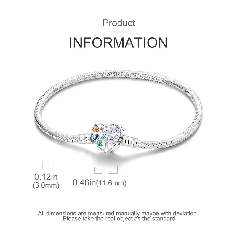 Original 925 Sterling Silver Snake Chain Heart-Shaped  Bracelets Fit Pandora Charms Beads  DIY Jewelry 912349723-KJB111