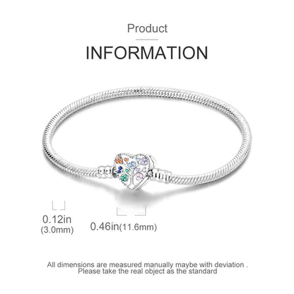 Original 925 Sterling Silver Snake Chain Heart-Shaped  Bracelets Fit Pandora Charms Beads  DIY Jewelry 912349723-KJB111