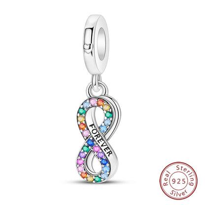 Shining Colorful Heart Charms Beads  Original 925Silver Bracelet Exquisite DIY Jewelry Gift 912349723-300S