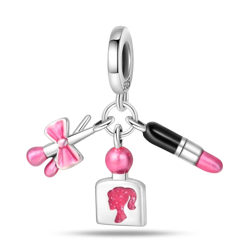 Fashion Pink Princess Skirt Bag Lipstick Charms Beads Original Bracelet Fine DIY Jewelry 925 Sterling Silver 912349723-900S