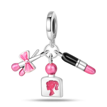 Fashion Pink Princess Skirt Bag Lipstick Charms Beads Original Bracelet Fine DIY Jewelry 925 Sterling Silver 912349723-900S